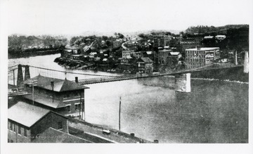 Postcard of the Suspension Bridge crossing the Monongahela River in Fairmont, West Virginia.