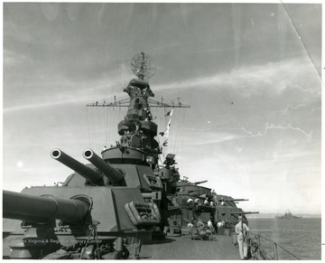 Picture of the guns of the U.S.S. West Virginia 'BB-48'. Credit Line, Navy Department, photo no. 80-G-3 39585.