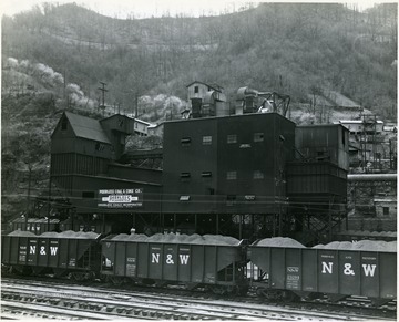 Norfolk and Western railroad cars line the tracks next to the Peerless Pocahontas preparation plant.