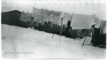 Clothes hanging on line near barracks of Jamison No. 9