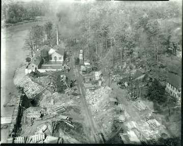 Scene of work being done on the dam.