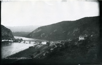 View of Harpers Ferry from atop a hill.