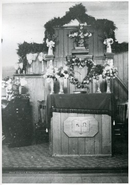 Organ, Communion Table, and Elevated Pulpit visible.  Photo taken some time before 1947.