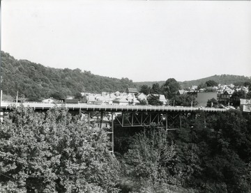 A view of the Walnut Street Bridge from Pleasant Street Bridge in Morgantown, West Virginia.