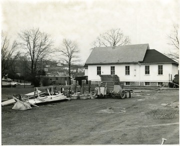 Building equipment outside of Drummond Chapel, Morgantown, W. Va.