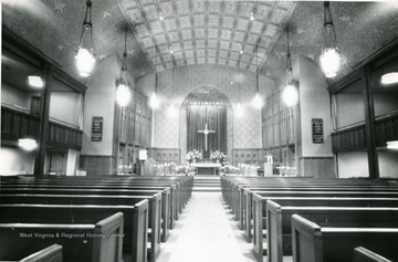 Interior of Wesley Methodist Church located on the corner of High Street and Willey Street. 'Easter of 1960'.