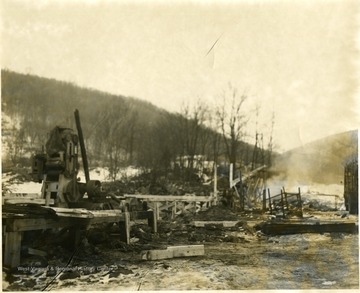 Construction scene including equipment and wooden platforms, Morgantown, W. Va.