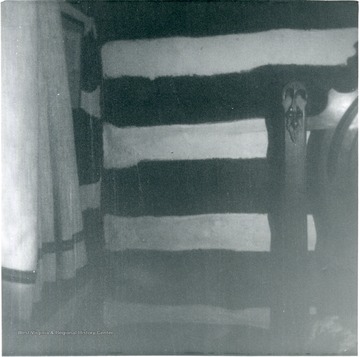 'Inside of bedroom, second floor of Cyphert home- original log cabin. Former Stagecoach sotp. On Fairchance Road, left, just before West Virginia-Pennsylvania state line.'