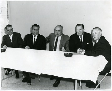 'From left to right: unknown, unknown, Dyke Raese, Jennings Randolph, Hulett Smith, Gov.'