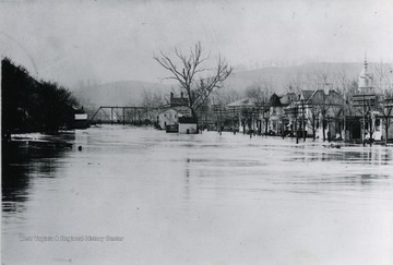 A view of the flood and its damage in Weston.  Photograph given to Dr. Core by A. C. Shively, dec'd.