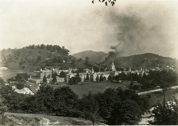 A view of the Weston State Hospital and the hills beyond.