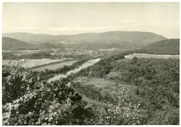 'Potomac Valley Panorama West of Berkeley Springs on Highway 9.  One of the most magnificent views in the eastern section of W. Va., is this panorama from Capon Mountain.'