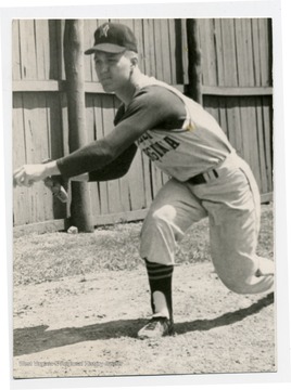 Portrait of John 'Lefty' Radosevich, pitcher of the West Virginia University Baseball Team.
