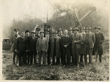 Front Row: Morgantown Councilmen Swiger and Lyons; Morgantown Mayor Swindler, Councilman Pugh; Mr. Corson, Mr. Coombs and Mr. Baker of Baker &amp; Coombs (Contractors)  Second Row: Lt. Colonel Huling (Commanding Officer of Morgantown Ordnance Works), Councilman Roby, Lt. Berg (Morgantown Ordinance Works), Councilman Bailey, Wotring and Devault, City Manager Elmer Prince and Councilman Barnard (Chairman of Recreation Building Committee)