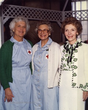 Helen Holt (middle) is pictured with the First Ladies of the 40th and 41st Presidents of the United States. Helen Holt was the first woman secretary of West Virginia and also had a great influence on the improvement of housing and healthcare for the elderly in later political activity.